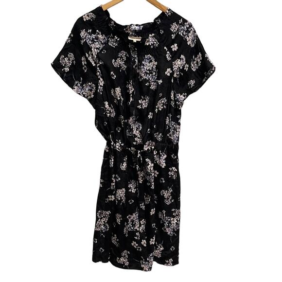 REBECCA TAYLOR Black Silk Floral Hydrangea Button Up Mock Neck Dress Size 48 - Picture 1 of 11